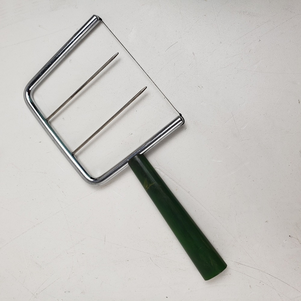 Vintage Wire Cheese Slicer Marbled Green Bakelite Handle Retro Kitchen